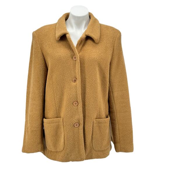 Sandro Women's Shearling Jacket SZ XL Brown Teddy Bear Coat Fuzzy Cozy Classic - Picture 1 of 12